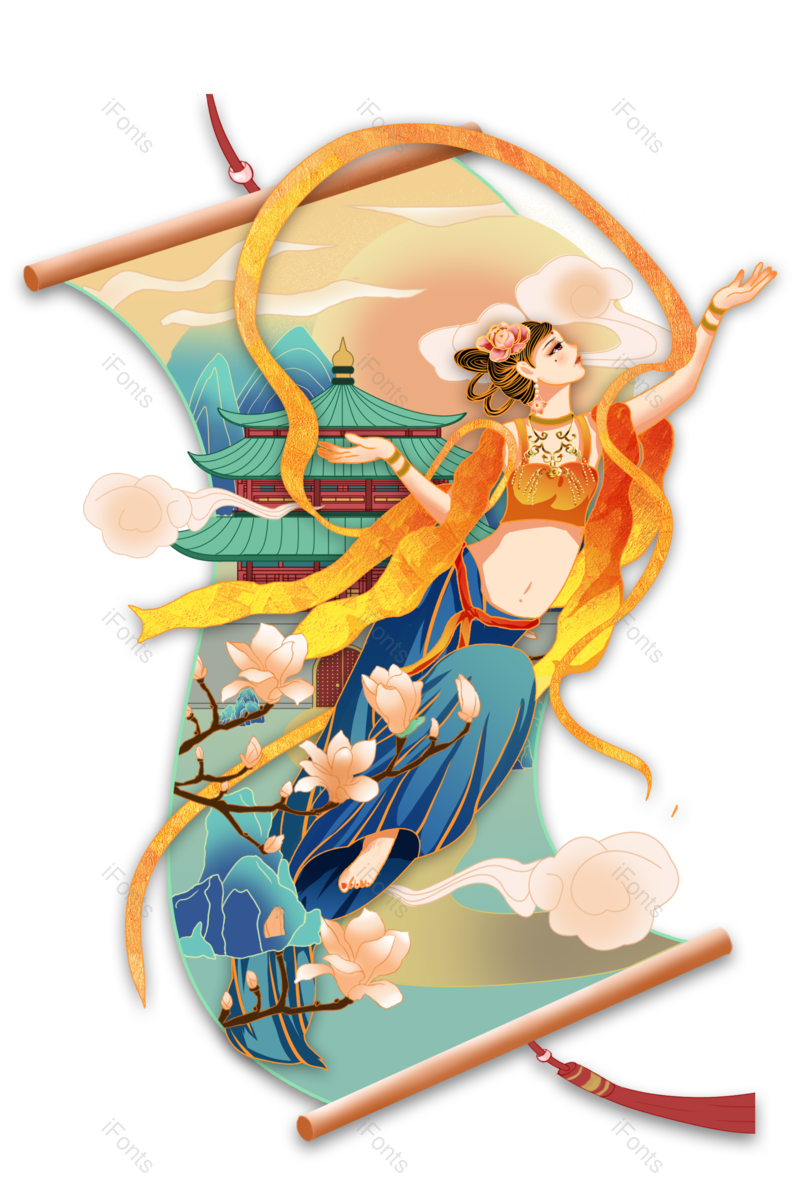 插图图片,乐器元素,古风人物PNG,免抠素材